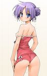  ass breasts casual_one-piece_swimsuit duplicate hiiragi_kagami ishikei lucky_star nipples one-piece_swimsuit purple_hair shirt_pull small_breasts solo swimsuit wedgie 