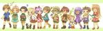  action ahoge aqua_dress basket bell blonde blue_shirt book boots breathe brown_eyes brown_hair brown_shoes brown_shorts brown_skirt chibi curly_hair fishing_pole fruit green_hair green_shorts green_turtle_neck hands_on_chin head_band inu light_brown_shorts long_brown_hair looking_at_viewer megane mushrooms musical_note neko profile purple_clothes question+mark red_bow red_plaid_skirt red_shoes red_sweater red_tie safari_hat sitting smiles spikey_hair stars victory_sign white_shirt white_socks wink 