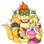  bowser breasts chubby claws collar crown dinosaur fangs female gift horn horns human koopa mammal mario_bros nintendo overweight plain_background princess princess_peach rinda-neko royalty scalie shell spikes unknown_artist video_games white_background 