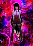  arms_behind_back bad_id bad_pixiv_id black_hair boots garter_straps long_hair necktie orange_eyes original psychedelic solo thighhighs very_long_hair zettai_ryouiki zucchini 