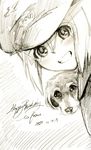  animal bad_id bad_pixiv_id brown dachshund dog erica_hartmann grin hat kisetsu monochrome short_hair sketch smile solo strike_witches traditional_media world_witches_series 