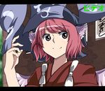  animal_ears food_stand head_scarf japanese_clothes letterboxed meno~n mystia_lorelei noren okamisty pink_hair purple_eyes short_hair smile solo tasuki touhou yatai 