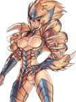  armor blonde_hair claws fang fumio_(rsqkr) monster_hunter open_mouth panties scales solo thighhighs tigrex_(armor) underwear 