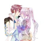  1girl asbel_lhant bad_id bad_pixiv_id blue_eyes brown_hair flower purple_hair riyuko_(kaioushin) sophie_(tales) tales_of_(series) tales_of_graces twintails white_background 