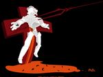  cross crucifixion death flcl lance_of_longinus lilith_(evangelion) nail neon_genesis_evangelion no_humans outstretched_arms parody robot shadow solo spread_arms stabbed stabbing suspension wallpaper weapon 