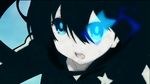  black_hair black_rock_shooter black_rock_shooter_(character) blue_eyes cap female glowing_eyes open_mouth screencap screenshot solo 