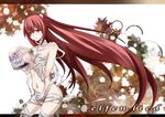  bandages bebemoko copyright_name elfen_lied flower helmet highres horns long_hair lucy red_eyes red_hair solo very_long_hair 