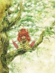  androgynous highres in_tree mixed_media nib_pen_(medium) open_mouth popoi purple_eyes red_hair seiken_densetsu seiken_densetsu_2 sitting sitting_in_tree solo tamachi_kuwa traditional_media tree 