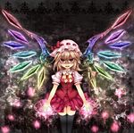  absurdres alternate_wings black_legwear blonde_hair fang flandre_scarlet hat highres mamuru rainbow_order red_eyes short_hair smile solo thighhighs touhou wings 