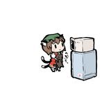  animal_ears bad_id bad_pixiv_id brown_hair cat cat_ears cat_tail chen chibi commentary hat lowres microwave multiple_tails short_hair solo tail touhou transparent_background ume_(noraneko) 