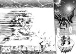  bad_end bahamut bahamut_(final_fantasy) bahamut_kai barret_wallace battle cloud_strife dragon final_fantasy final_fantasy_vii greyscale monochrome multiple_boys smile translation_request ujiga_waita 