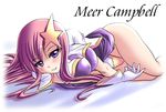  gundam gundam_seed gundam_seed_destiny hair_ornament leotard long_hair lying meer_campbell pink_hair purple_eyes purple_leotard solo star star_hair_ornament tonpuu 