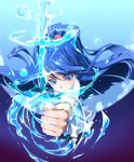  aoren blue blue_background blue_eyes blue_hair bow_(weapon) butterfly_hair_ornament cure_aqua hair_ornament magical_girl minazuki_karen precure solo water weapon wide_ponytail yes!_precure_5 