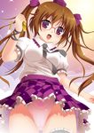  bad_id bad_pixiv_id bespectacled brown_hair cellphone checkered checkered_skirt cpu_(hexivision) glasses hat himekaidou_hatate necktie panties phone purple_eyes short_hair skirt solo tokin_hat touhou twintails underwear 