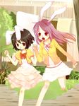  animal_ears bad_id bad_pixiv_id brown_hair bunny_ears frills inaba_tewi long_hair multiple_girls purple_hair red_eyes reisen_udongein_inaba riku_manoue short_hair touhou 