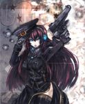  bad_id bad_pixiv_id belt black_legwear blue_eyes breasts cocked_hammer communism cyrillic gloves glowing glowing_eyes gun hammer_and_sickle hat headset highres large_breasts long_hair megurine_luka military military_uniform panzer peaked_cap pink_hair russian shoulder_stock side_slit solo soviet star stechkin_aps strap thighhighs translated trigger_discipline uniform vocaloid weapon 