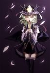  bad_id bad_pixiv_id banned_artist cherry_blossoms covering_mouth glaring green_eyes green_hair hat parody paseri petals petticoat rod_of_remorse serious shiki_eiki solo standing style_parody thighhighs touhou wind zettai_ryouiki 