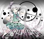  bad_id bad_pixiv_id dress frills green_eyes grey_hair hair_ribbon hebitsukai hitodama konpaku_youmu konpaku_youmu_(ghost) petals ribbon short_hair solo sword touhou weapon 