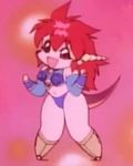  animated animated_gif chibi dance dancing dragon_half dragongirl gif horns lowres mink red_hair redhead tail wings 