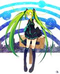  bad_id bad_pixiv_id detached_sleeves green_eyes green_hair hatsune_miku kneehighs legs long_hair necktie pengin_(pixiv528818) sign skirt socks solo twintails very_long_hair vocaloid 