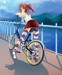  :o alternate_costume armpits ass bad_id bad_pixiv_id bare_shoulders bicycle bow brown_hair contemporary ground_vehicle hair_bow hakurei_reimu legs looking_back piiko_(aa_doushiyou) red_eyes short_hair solo striped striped_legwear tank_top thighhighs touhou 