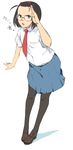  aiba-tsukiko angry antenna_hair copyright_request forehead ganbare_genki glasses hairband hands highres leaning_forward necktie pantyhose salute school_uniform simple_background solo 