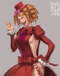  blue_eyes bow breasts dress drill_hair gaap hat ikeda_(cpt) medium_breasts mini_hat mini_top_hat pink_bow sideboob solo top_hat umineko_no_naku_koro_ni 