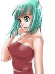  1girl aqua_eyes aqua_hair arm arms bare_shoulders blue_eyes breasts bulma dragon_ball dragon_ball_z dragonball dragonball_z erect_nipples female girl lips nipples open_mouth short_hair simple_background smile solo strapless white_background 