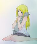  blonde_hair blue_eyes fullmetal_alchemist kana-ak long_hair miniskirt sitting skirt winry_rockbell 