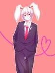  animal_ears bunny_ears formal genderswap genderswap_(ftm) hands_in_pockets heart heart_of_string hitomi_(ricca) male_focus necktie reisen_udongein_inaba smile solo thigh_gap touhou 