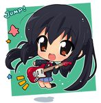  black_hair blazer brown_eyes chibi guitar hahifuhe instrument jacket jumping k-on! long_hair nakano_azusa school_uniform skirt smile solo twintails 