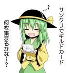  green_hair handheld_game_console hat kirisaki_byakko komeiji_koishi nintendo_ds short_hair solo touhou translated 