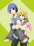  2boys blush carry carrying hatsune_mikuo hold holding kagamine_len male male_focus multiple_boys ribbon string vocaloid yaoi 