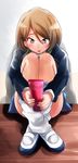  blush brown_eyes brown_hair cellphone crossed_legs extra gyaru highres k-on! kogal leg_hug loose_socks phone sakayama_shinta school_uniform shoes sitting socks solo tachibana_himeko uwabaki 