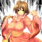  ahoge braid breasts brown_hair chinese_clothes clenched_hand large_breasts lei_kuugo live_a_live long_hair scar smile solo tro 