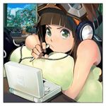  bad_id bad_pixiv_id ballista_(sekaiju) brown_hair goggles green_eyes handheld_game_console headphones lowres lying nintendo_ds product_placement sekaiju_no_meikyuu sekaiju_no_meikyuu_3 solo stylus tomohito 