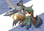  a-10_thunderbolt_ii aircraft airplane bad_id bad_pixiv_id camouflage chibi eiri_(eirri) military reiuji_utsuho solo touhou wings 