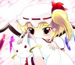  :3 biting blonde_hair crossover fangs flandre_scarlet hat highres kyubey mahou_shoujo_madoka_magica red_eyes side_ponytail sweat tears touhou vampire wings yume_shokunin 