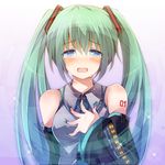  aqua_eyes binary blush chiri_(atlanta) detached_sleeves face green_hair hand_on_own_chest hatsune_miku highres long_hair necktie open_mouth solo tears twintails upper_body very_long_hair vocaloid 