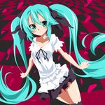  :t aqua_eyes aqua_hair clenched_hands frown hatsune_miku long_hair pout solo takeya_yuuki thighhighs twintails very_long_hair vocaloid world_is_mine_(vocaloid) 