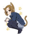  animal_ears brown_eyes brown_hair cat_ears cat_tail hands k-on! kemonomimi_mode pantyhose school_uniform short_hair smile solo squatting tail tainaka_ritsu takanashi_ringo 