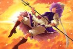  bad_id bad_pixiv_id bloomers boots hat knee_boots letty_whiterock matsutani polearm purple_hair red_eyes snowing solo touhou trident underwear weapon 