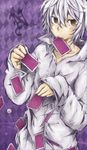  bad_id bad_pixiv_id brown_eyes card card_in_mouth card_in_pocket death_note falling_card hangdok holding holding_card male_focus mouth_hold near older silver_hair solo 