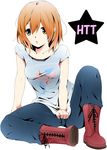  bad_id bad_pixiv_id boots brown_eyes brown_hair denim hirasawa_yui jeans k-on! listen!! pants roi_(ichijikutei) short_hair solo 