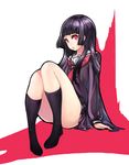  arm_support black_hair black_legwear black_serafuku enma_ai fasces hime_cut jigoku_shoujo legs long_hair red_eyes school_uniform serafuku sitting socks solo thighs 