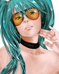  artist_request aviator_sunglasses choker glasses green_eyes green_hair hatsune_miku highres lips long_hair realistic solo sunglasses twintails vocaloid 