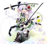  alternate_costume bad_id bad_pixiv_id dual_wielding flower hitodama holding konpaku_youmu konpaku_youmu_(ghost) matsushita_yuu ribbon silver_hair solo touhou weapon 