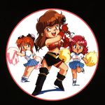  80s artist_request black_skirt blue_skirt bubblegum_crisis cheerleader chibi genesis_surviver_gaiarth microphone midriff miniskirt multiple_girls navel nene_romanova oldschool pleated_skirt pom_poms priscilla_asagiri sahari side_slit skirt super_deformed_double_feature 