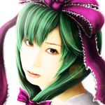  bad_id bad_pixiv_id cielo_(zaki) close-up face front_ponytail green_hair kagiyama_hina photorealistic portrait realistic simple_background solo touhou 