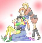  elpeo_puru gundam gundam_unicorn gundam_zz hat long_hair marida_cruz multiple_girls orange_hair ponytail purple_eyes puru_two short_hair siblings skirt smile thighhighs 